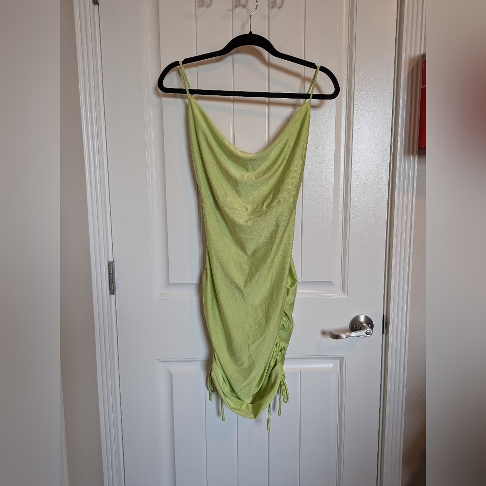 Green Ruched Mini Slip Dress